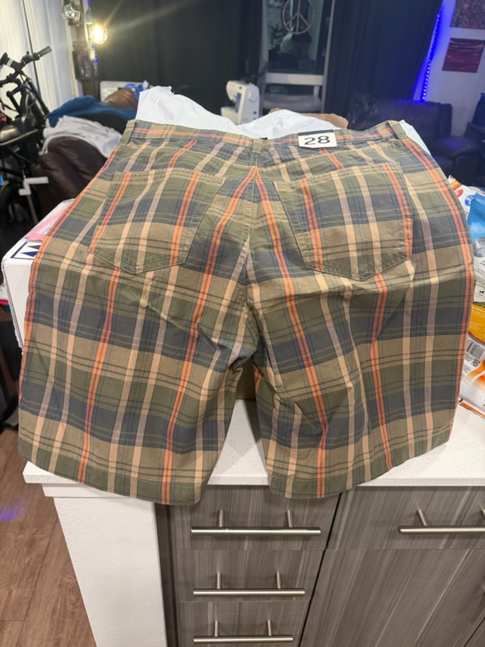 GAP Olive Plaid Shorts with Tan and Orange Stripes
